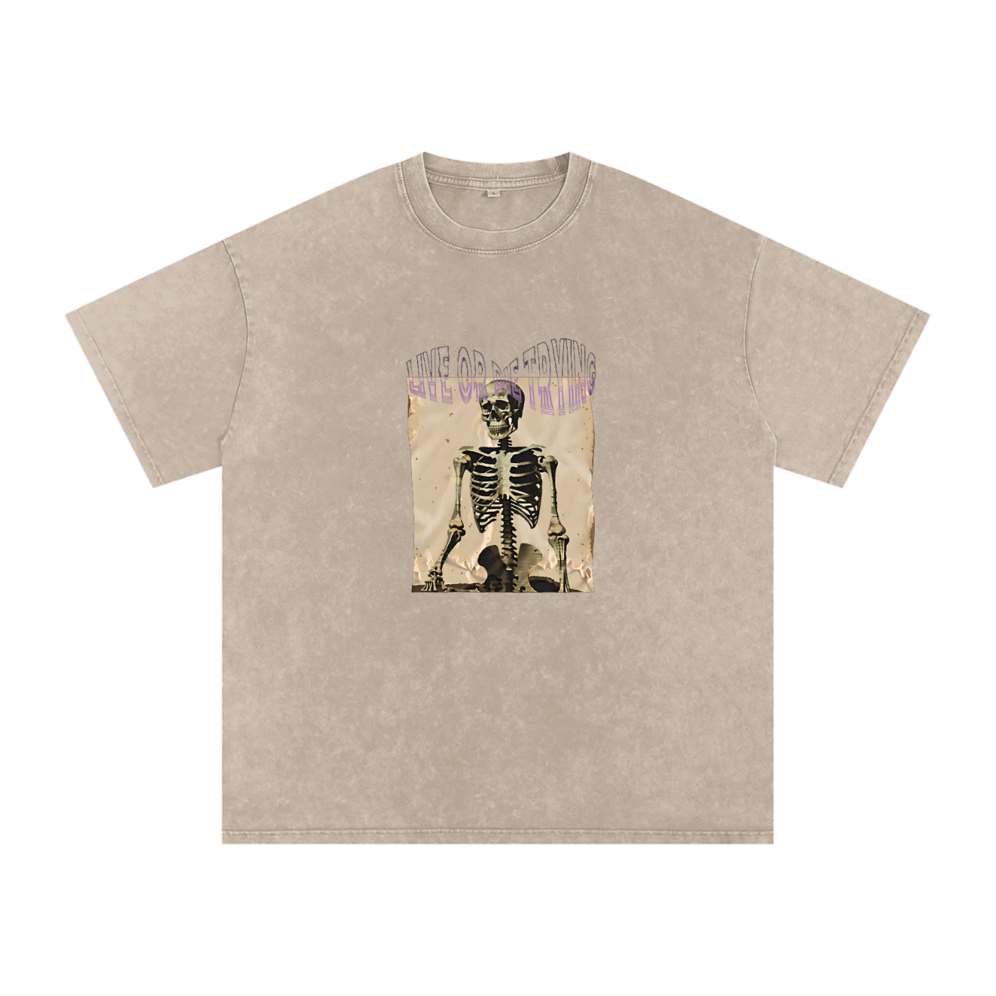 LIVE OR DIE Skeleton Snow Washed Oversized Cotton T-Shirt