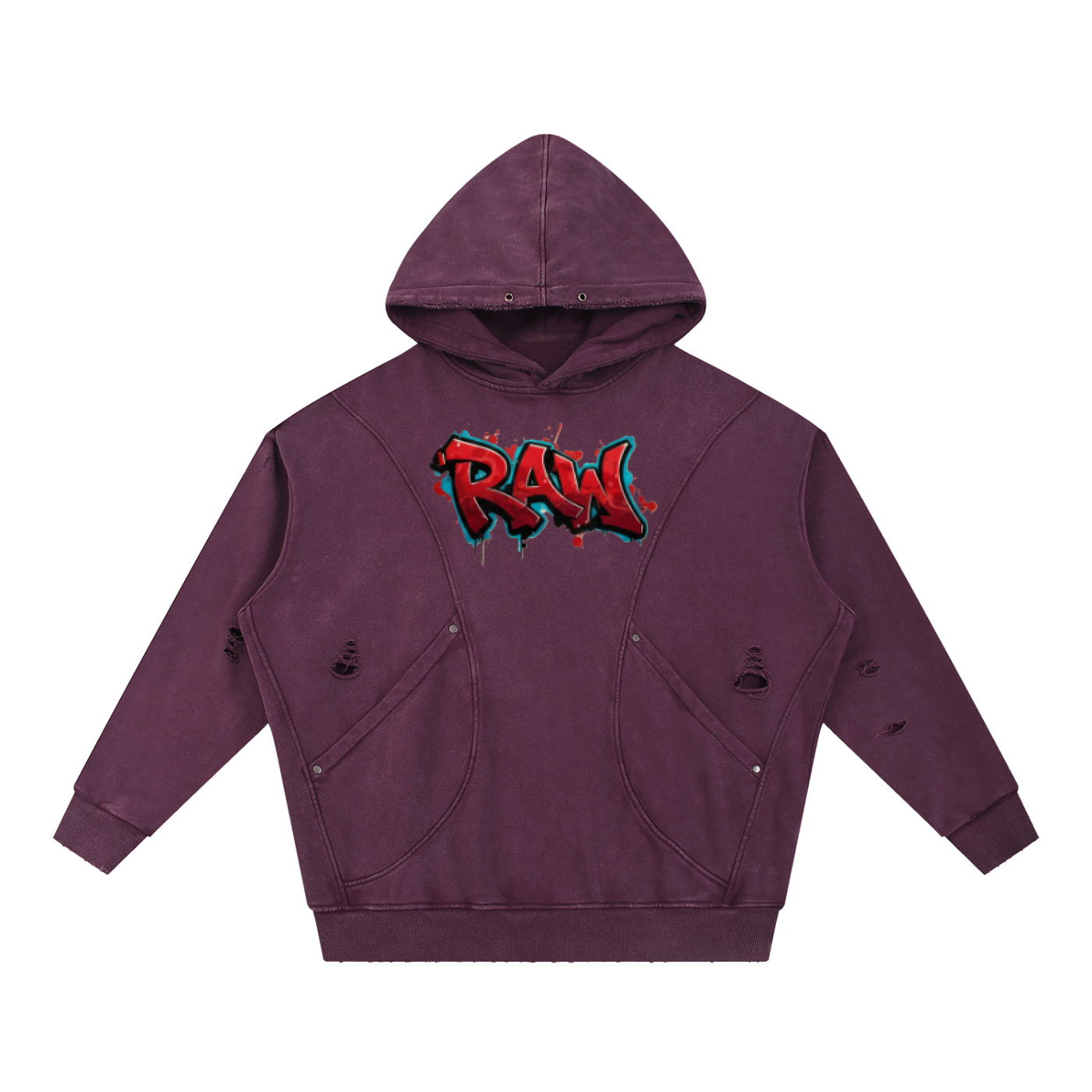 Snow Washed Distressed Panel Pocket Hoodie