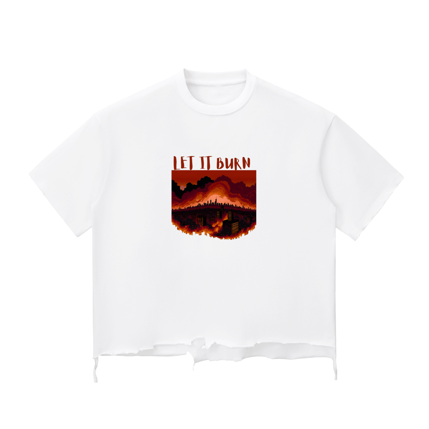 LET IT BURN Snow Wash Raw-Hem Boxy T-shirt