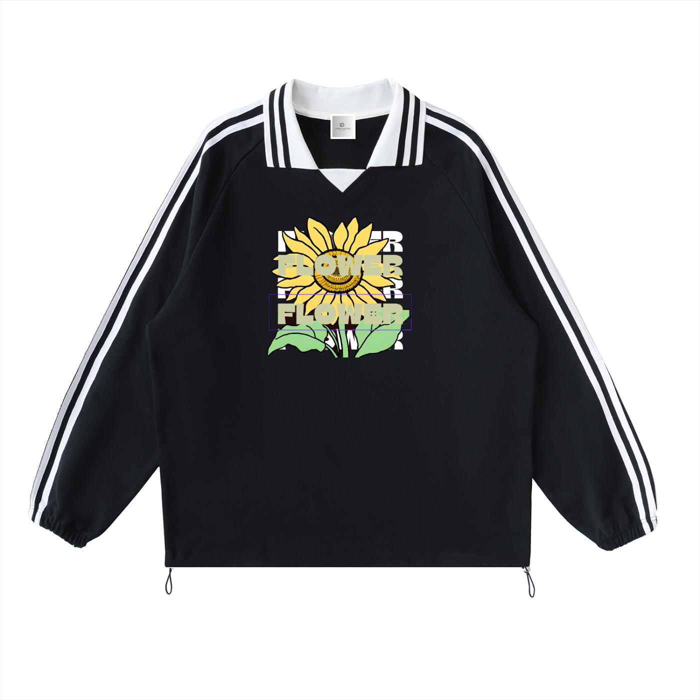 Contrast Striped Lapel Collar Sweatshirt