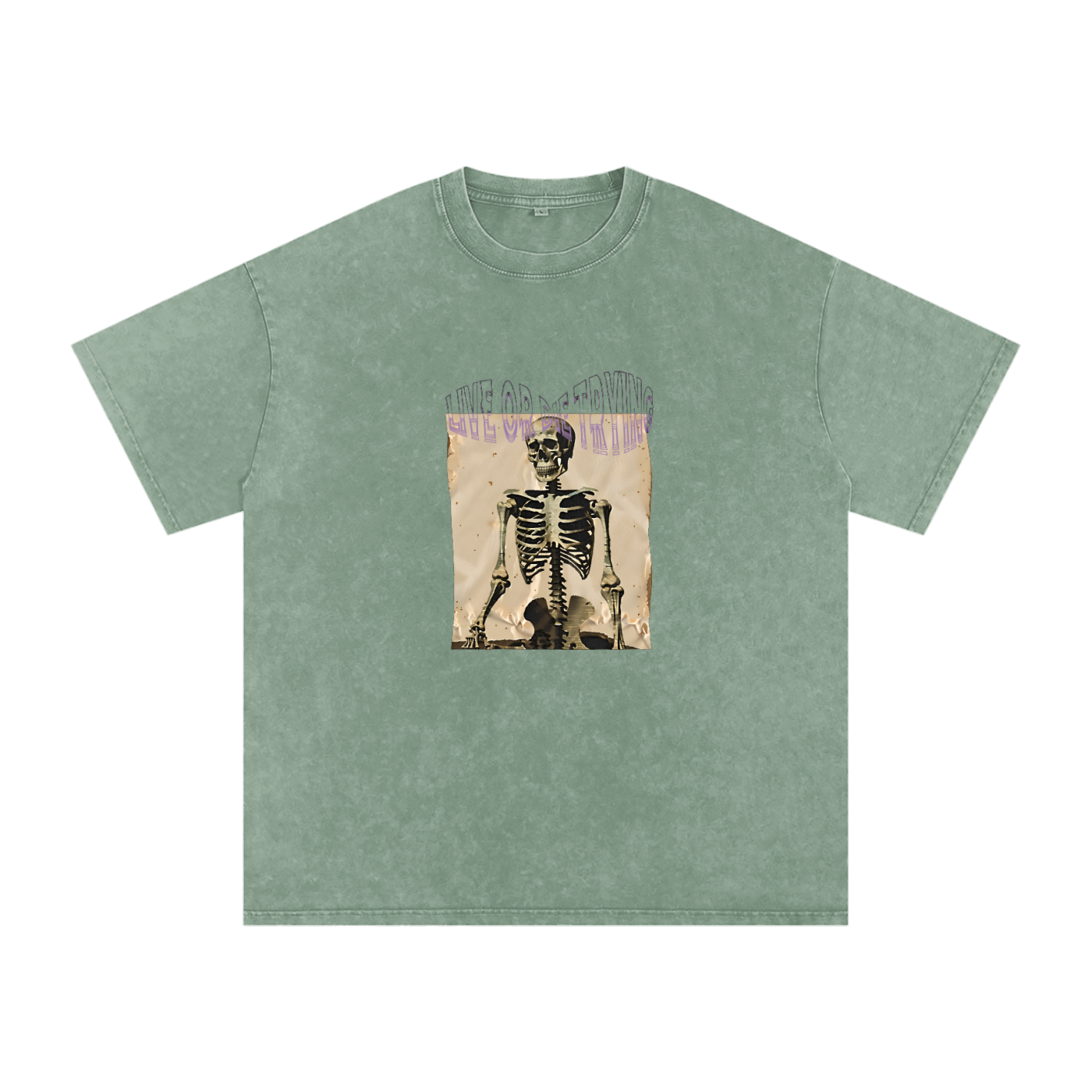 LIVE OR DIE Skeleton Snow Washed Oversized Cotton T-Shirt