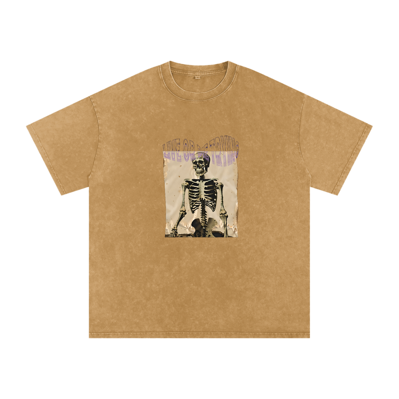LIVE OR DIE Skeleton Snow Washed Oversized Cotton T-Shirt
