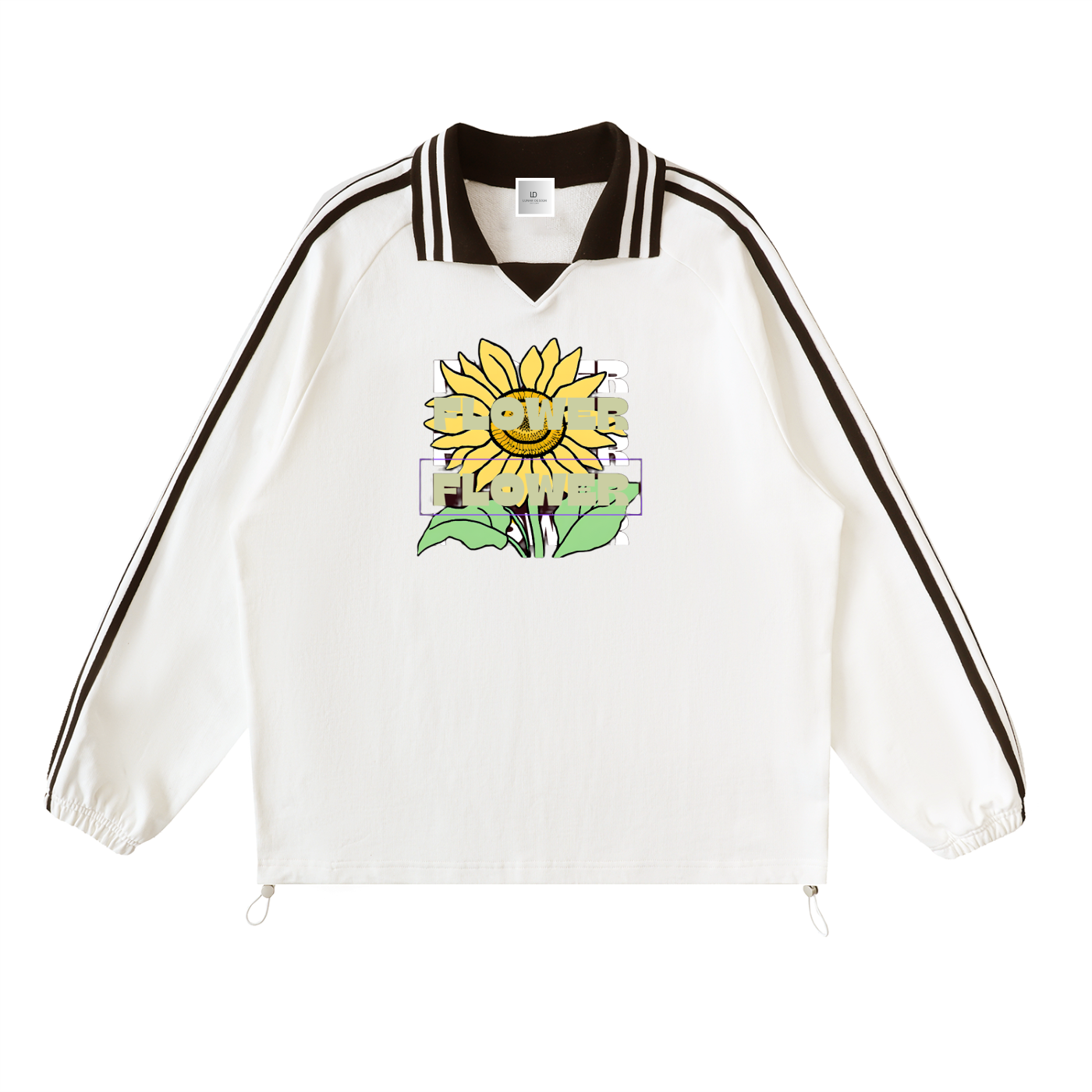 Contrast Striped Lapel Collar Sweatshirt