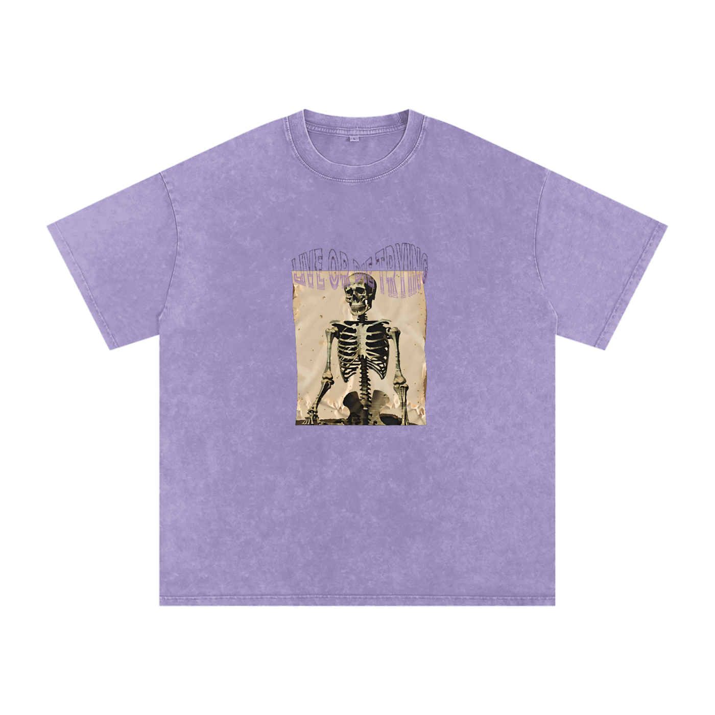 LIVE OR DIE Skeleton Snow Washed Oversized Cotton T-Shirt