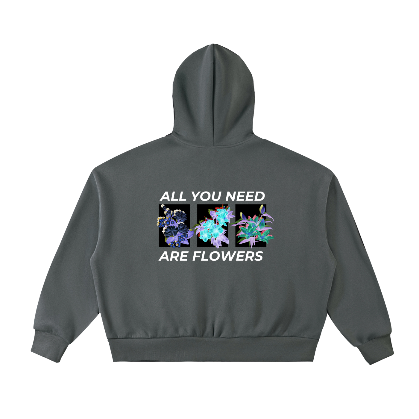ALL YOU NEED IS FLOWERS  Fleeced Full-Zip Boxy Hoodie
