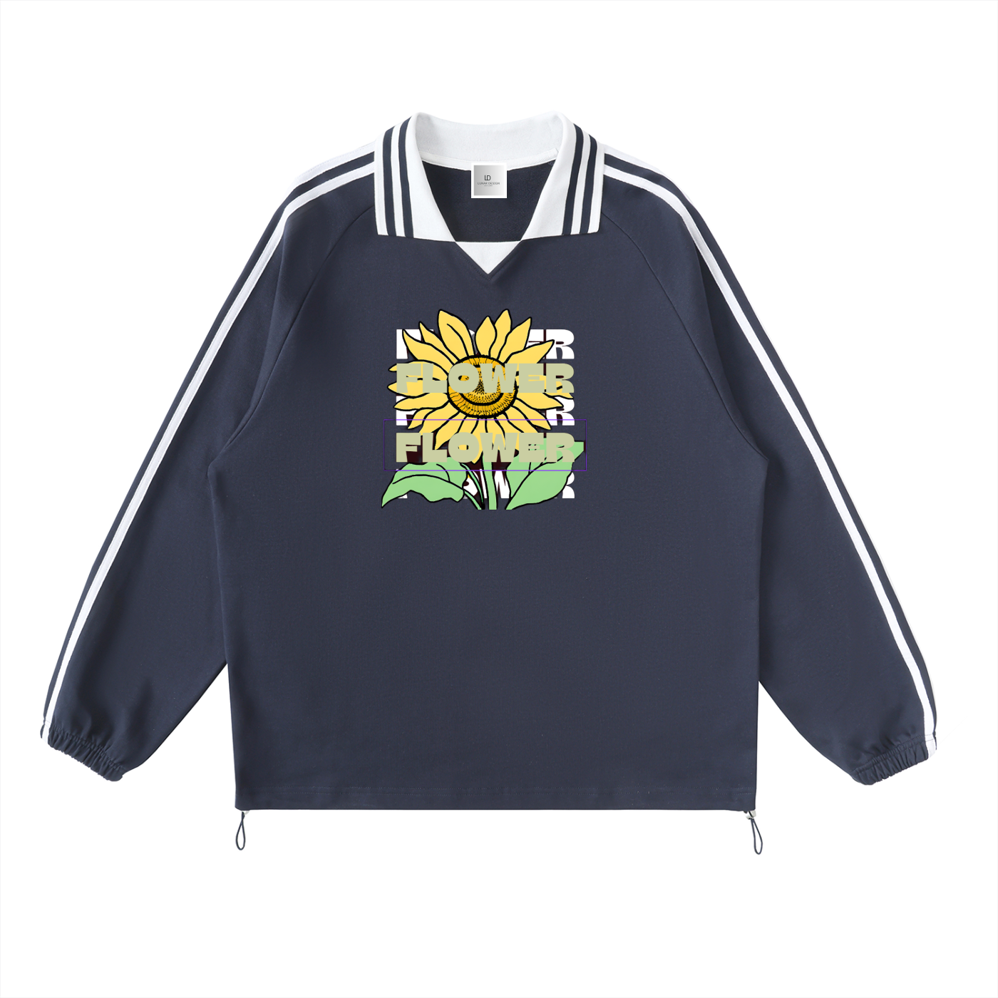 Contrast Striped Lapel Collar Sweatshirt