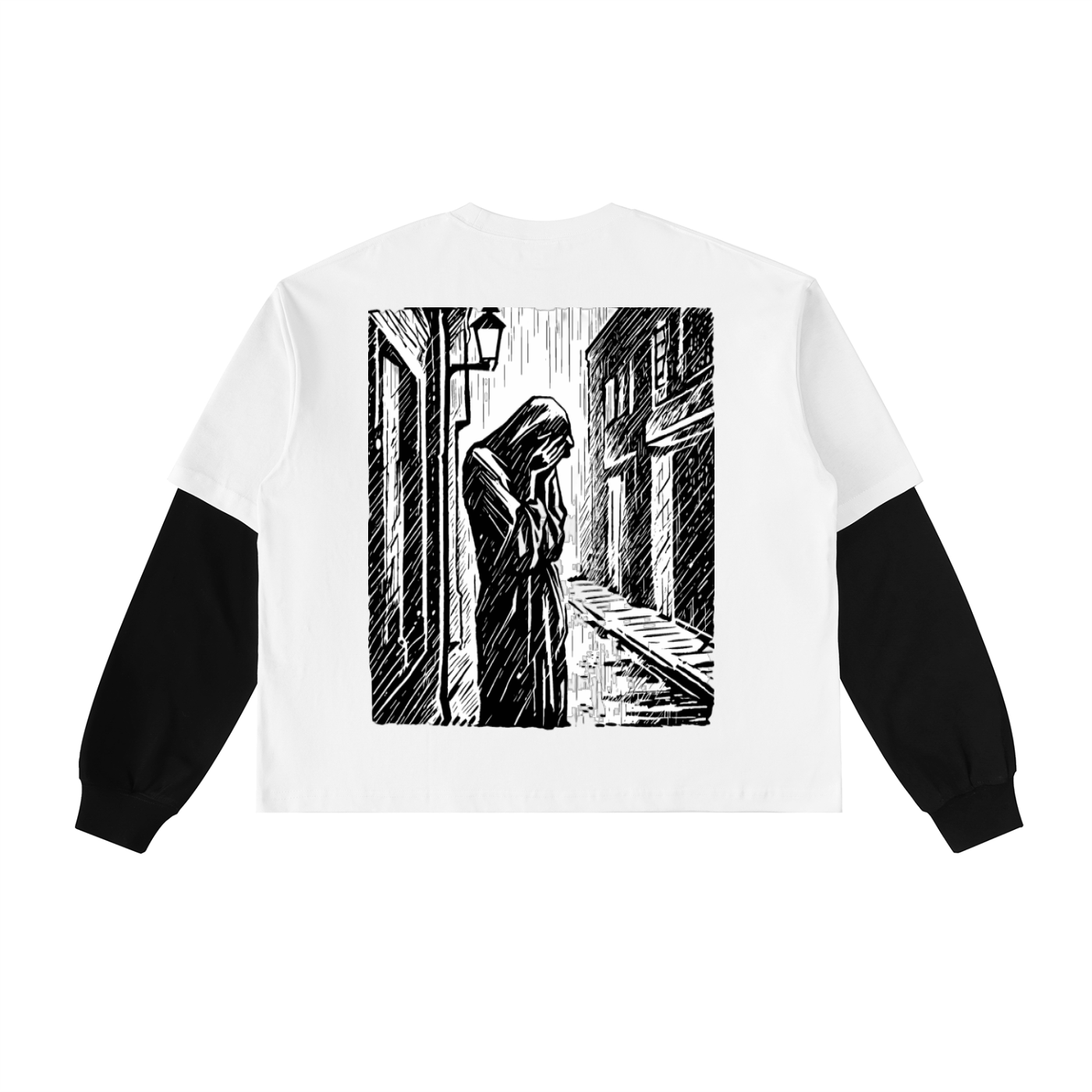 CRYING IN THE RAIN Layered Contrast Sleeve Cotton T-Shirt