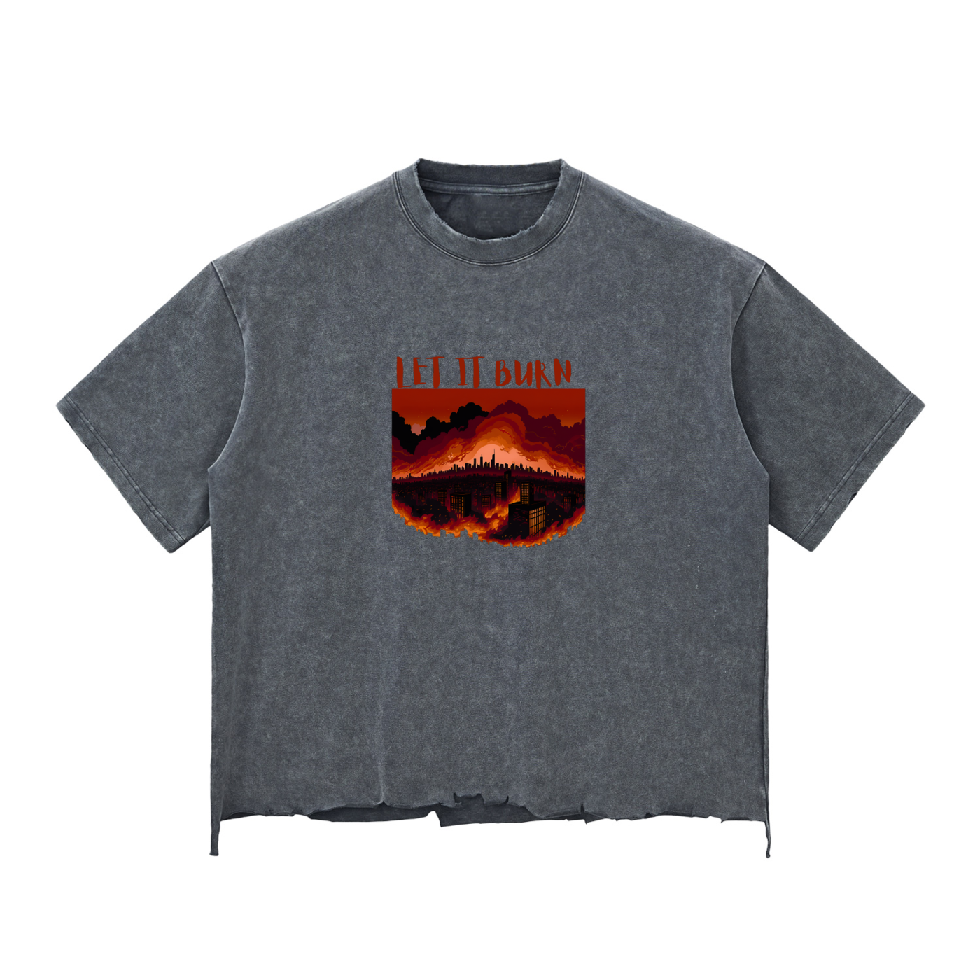 LET IT BURN Snow Wash Raw-Hem Boxy T-shirt